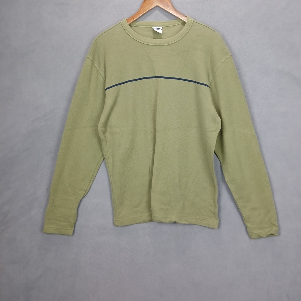 Vintage Old Navy Sweater Mens Small Olive Green Thermal Knit Crew Neck Cotton